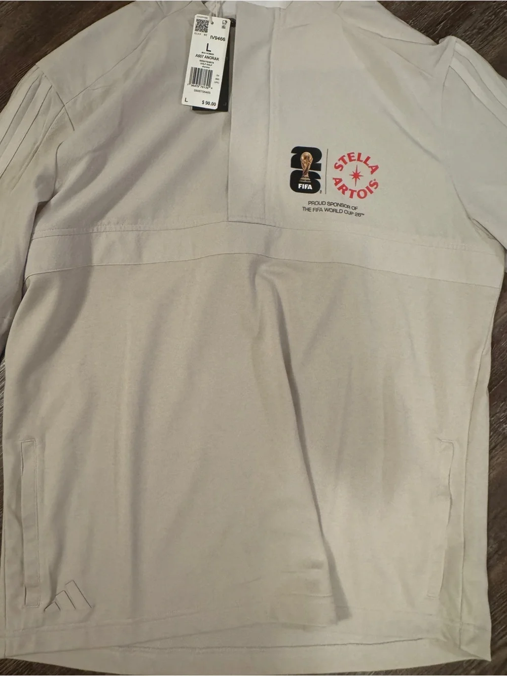 adidas NWT fifa World Cup Stella Artois brandedBeige Hooded Windbreaker Pullover